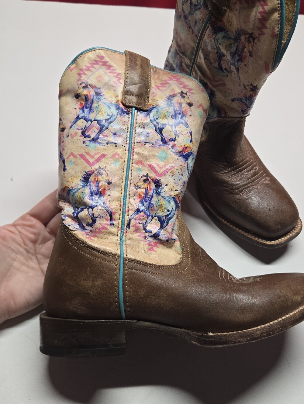 Roper Western Horse Print Cowboy Boots Big girls size 5